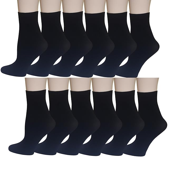 12 Pairs Pack Women Opaque Stretchy Spandex Ankle High Trouser Socks 911 (Black) Amazon.in