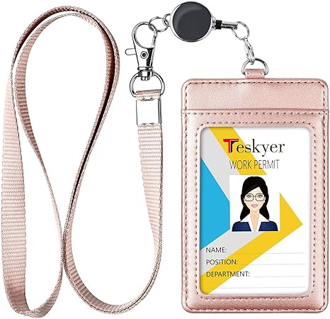 Amazon Amazon限定ブランド Teskyer Idカードホルダー ネームホルダー 伸縮リール式 パスケース 社員証 Puレザー 定期入れ リール付き 名札ケース Icカードケース 薄型 縦型ローズゴールド 名札 ホルダー 文房具 オフィス用品