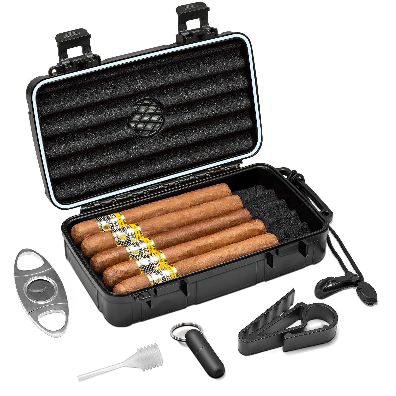 Photo 1 of **INCOMPLETE** Flauno Travel Cigar Humidor Case - Portable Cigar Box kit with Humidifier Disc, Cigar Cutter, Cigar Punch, Cigar Holder & Dropper, Waterproof, Crushproof, Airtight (Holds up to 10 Cigars)