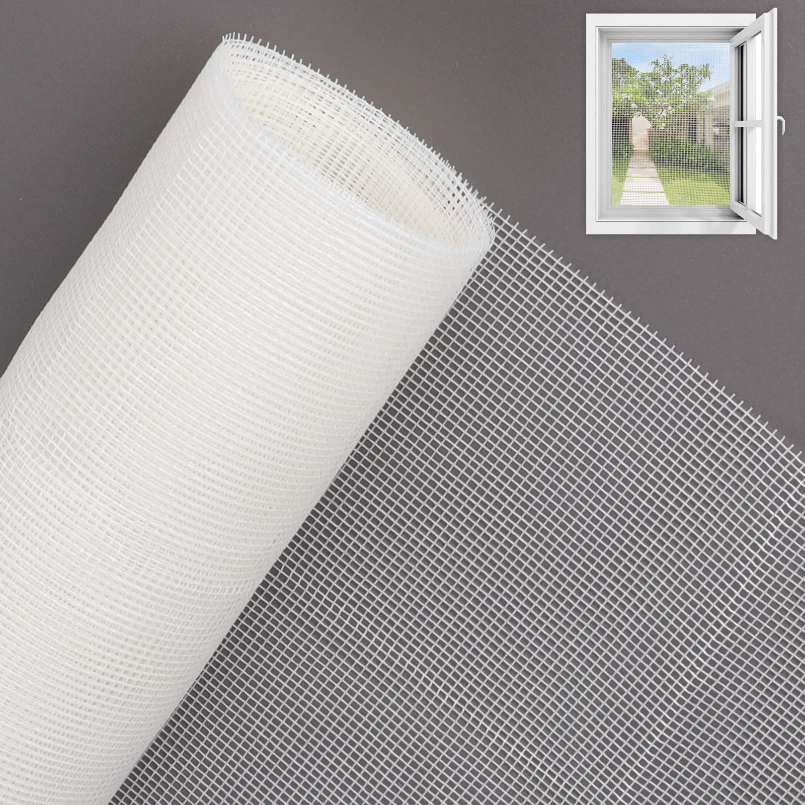 Insect Mesh, 250cm x 120cm Fly Screen Mesh for Covering Windows and Doors, 1.6mm*1.6mm Fine Mesh Size Keep Flies, Mosquitoes, Bugs & Insects Out (White)