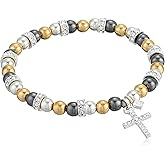 Nine West Women's Crystal Cross Stretch Bracelet Tri Tone