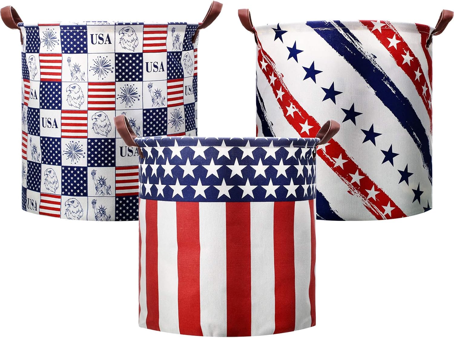 3 Pieces Large Laundry Basket with Handle American Star and Flag 4th of July Patriotic Collapsible Storage Basket Dirty Clothes Hamper for Bedroom: Home Improvement