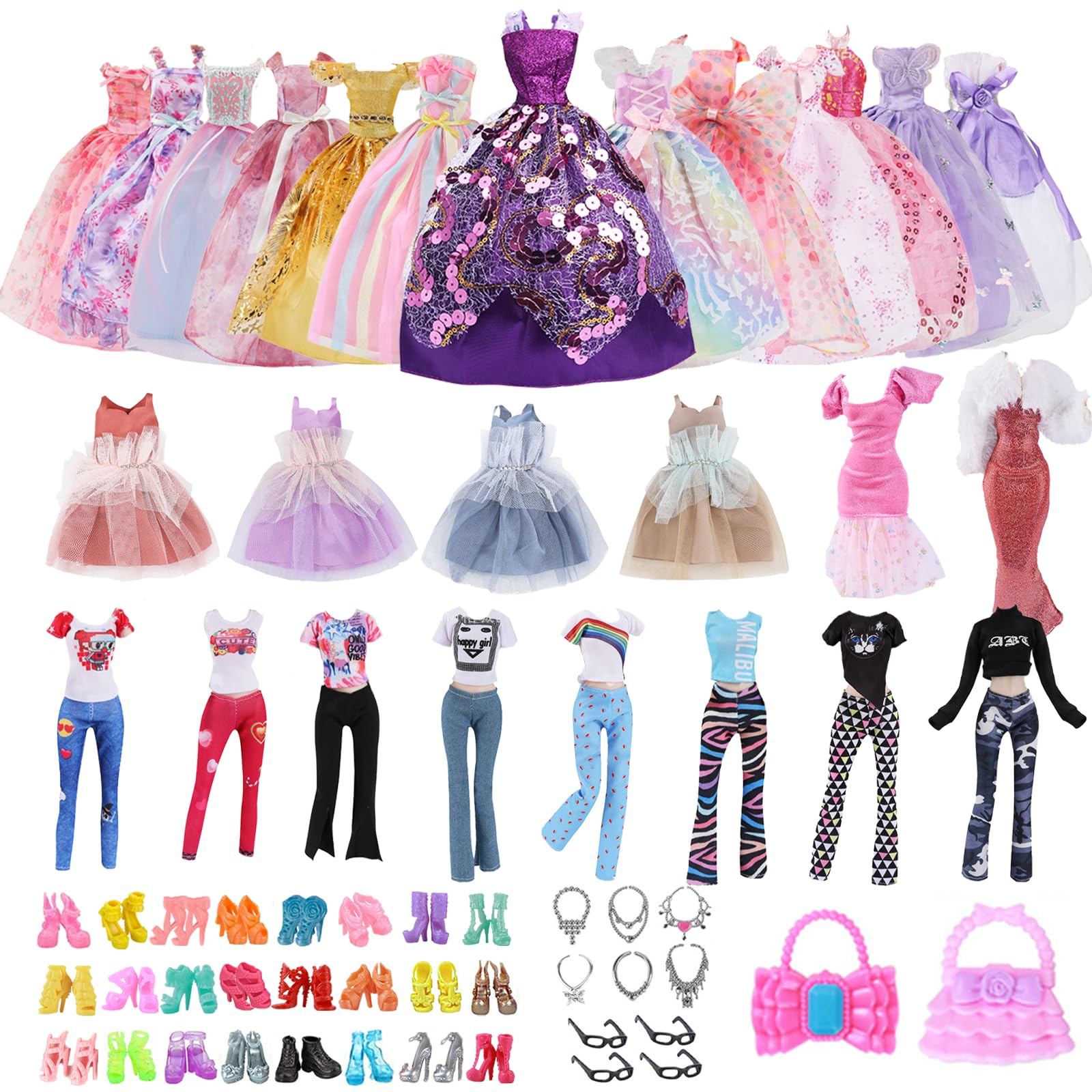 Xerteam 36 Pcs Doll Clothes Set for Girls Doll, Doll Accessories Wedding Dresses Party Dresses Fashion Suits Shoes Necklaces Handbags Random Style for 11.5 Inch/30 Cm Doll Accessories for Girls
