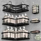 Veken Large Capacity Corner Shower Caddy 6-Pack, Advanced Rustproof Design | No Drilling Adhesive Shelves, High-Load Rack with Soap Dishes &amp; Toothbrush holder, Bathroom Organizers and Storage, Black