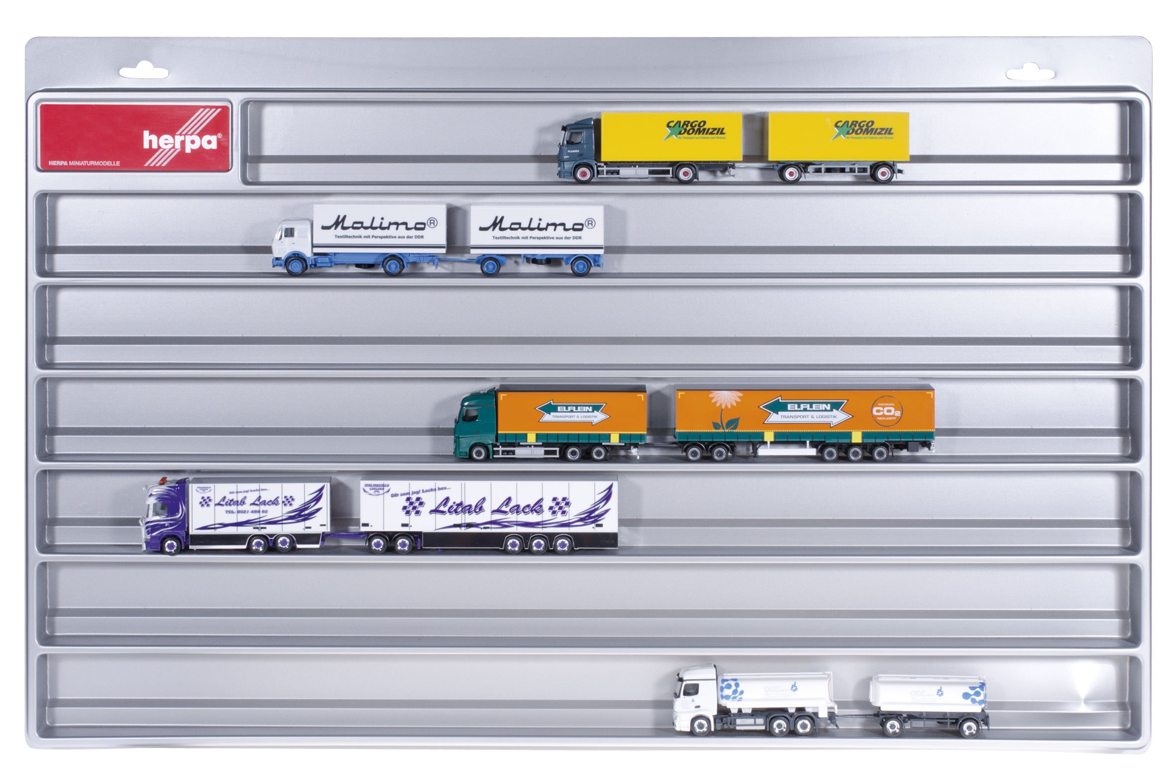 Herpa 029728 - Presentation of a trailer train, a truck, a model car and an airplane with a love for detail, silver