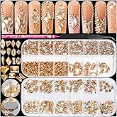 Haozher 2420pcs Gold Rhinestones for Nails, Round Flatback Champagne Rhinestones Gold Nail Charms for Nails+120 Pcs 3D Multi Shapes Glass Crystal Diamond Nail Gems for Acrylic Decoration