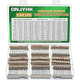 ONJYHK 100Values 1000PCS Resistor Kit 1/4W 0 Ohm to 5.6M Ohm 5% Carbon Film Resistors Assortment Set