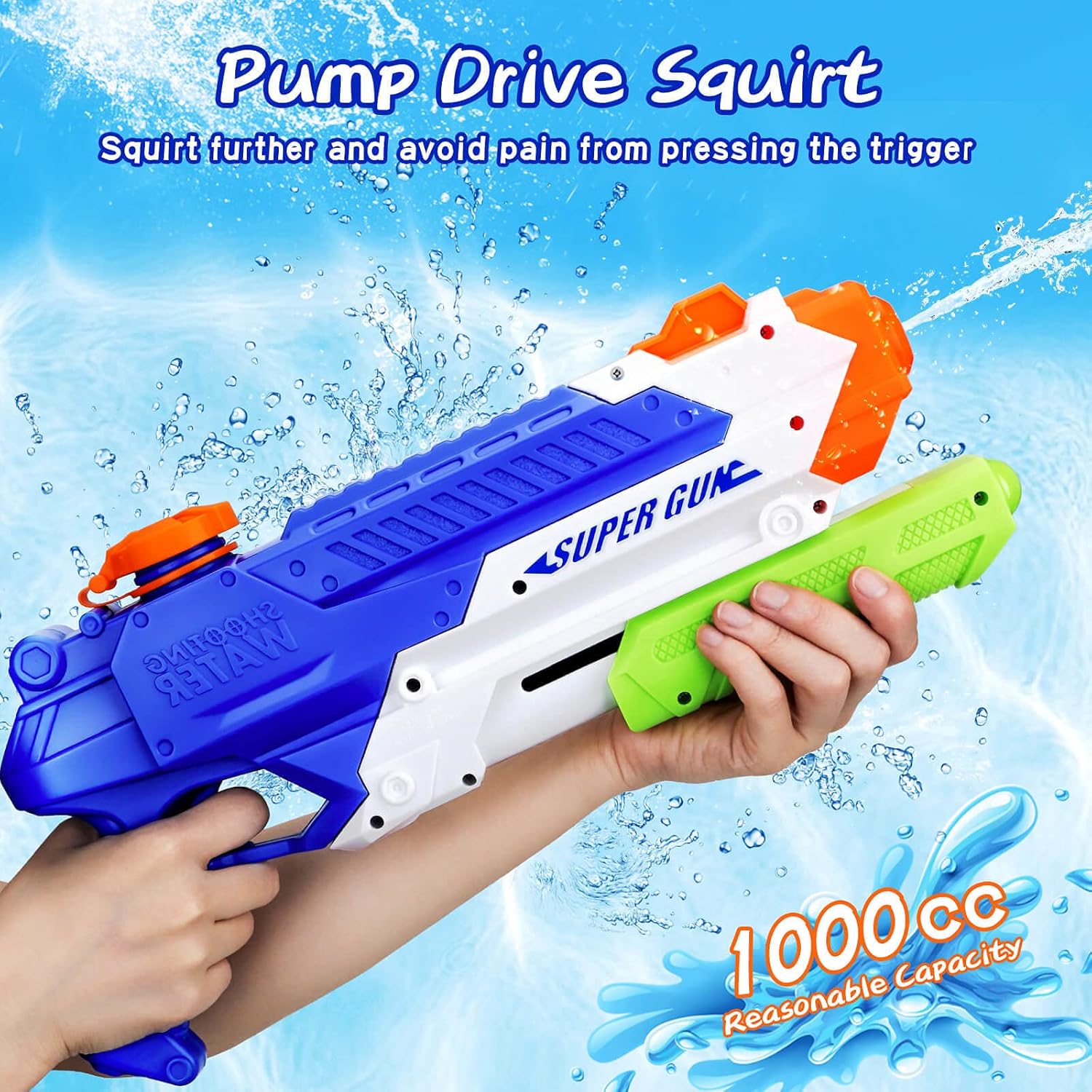 2021NEW Water Gun for Kids, 1000CC Squirt Gun for Kids, 2 Pack Water Guns for Kids, Water Blasters Squirt Guns for Kids, Water Squirt Guns for Adults, Watergun for Swimming Pool Beach Sand Play Gifts: Toys & Games