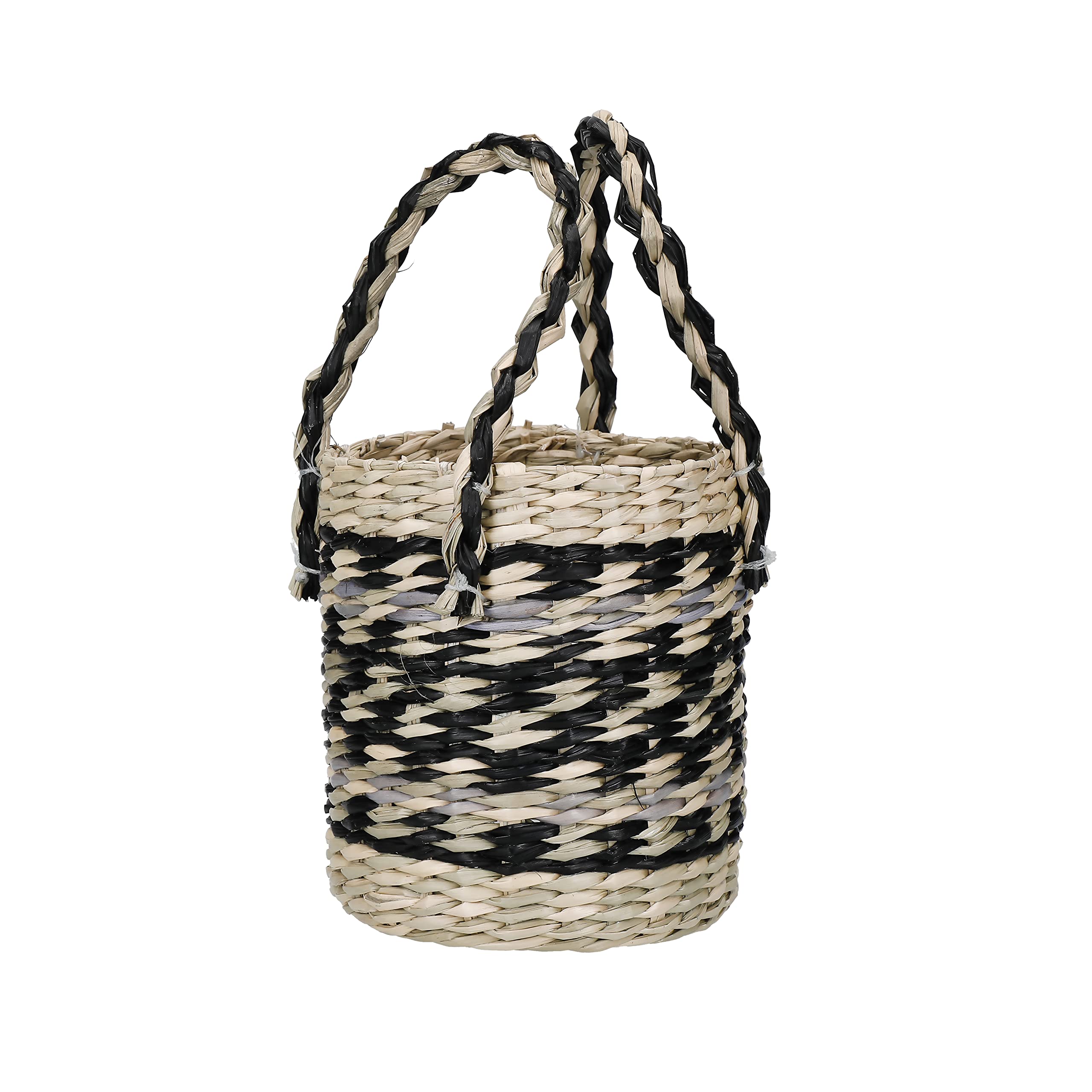 KitchenCraft Seagrass Plant Basket, Indoor Plant Pot, Woven Planter with Striped Design, 11 x 11 x 19cm