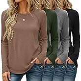 Huukeay 4 Pack Women's Long Sleeve Shirts, Casual Crew Neck Raglan Tunic Tops Fall Loose Side Split Tees Curved Hem Pullovers
