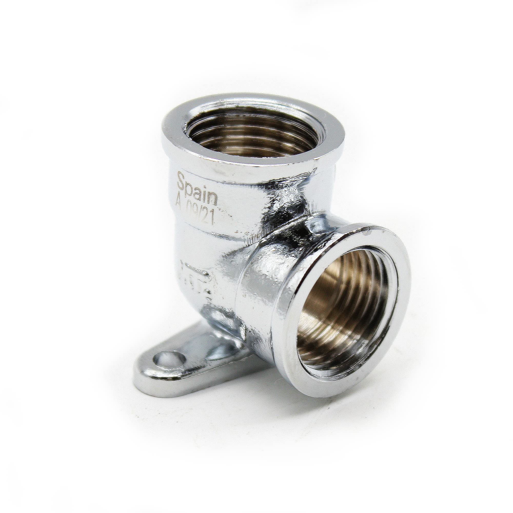 DOJA Barcelona Chrome Brass Wall Elbow, Female Wall Plate Fitting, Chrome Wallplate Elbow, 90 Degree Connector, Plumbing Wallplate for Irrigation Radiators Drip and Compressed Air