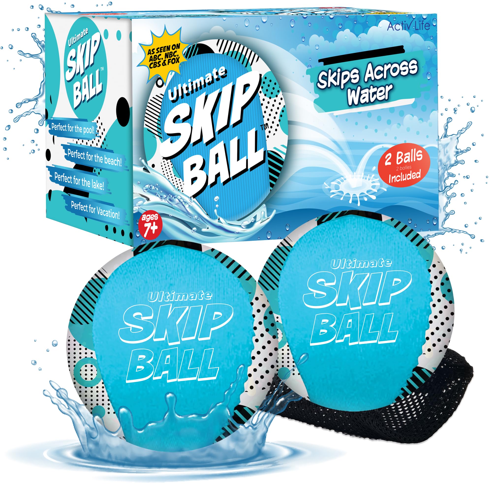 Activ Life 2 Pack Ultimate Skip Ball, Summer Toy for Kids, Beach Games, Birthday Gifts for Teens, Adult and Family, Swimming Pool Diving Toys Water Balls (Blue Spots)