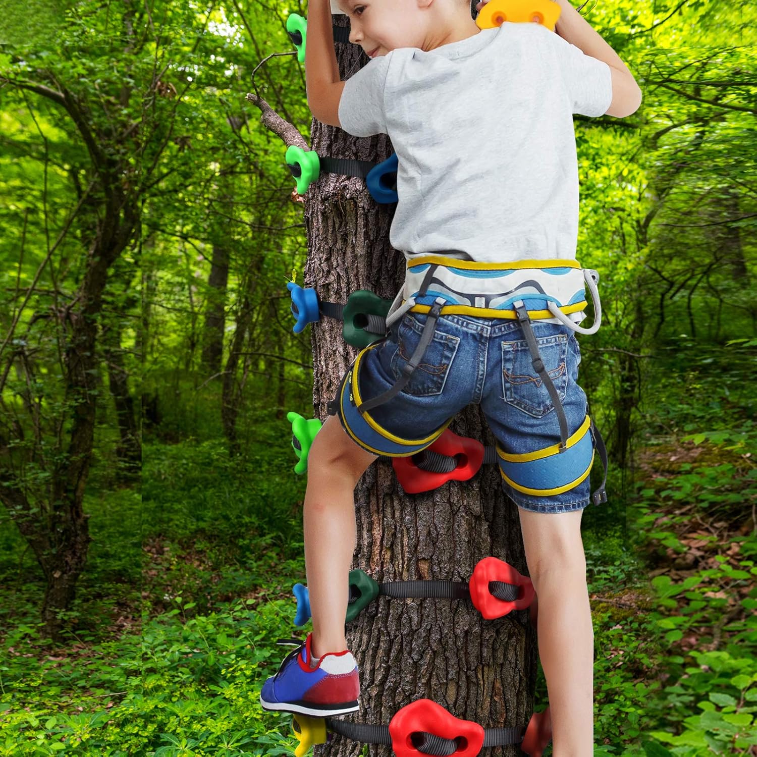 18 Ninja Tree Climbing Holds for Kids Climber, Adult Climbing Rocks with 6 Ratchet Straps for Outdoor Ninja Warrior Obstacle Course Training: Toys & Games