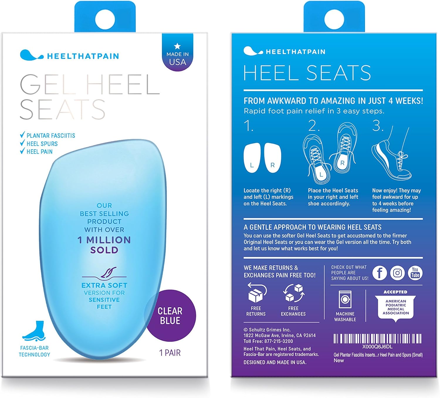 Heel That Pain Gel Plantar Fasciitis Insoles | Heel Seats Foot Orthotic Inserts, Heel Cups for Heel Pain and Heel Spurs | Patented, Clinically Proven, 100% Guaranteed | Medium (W 6.5-10, M 5-8): Health & Personal Care