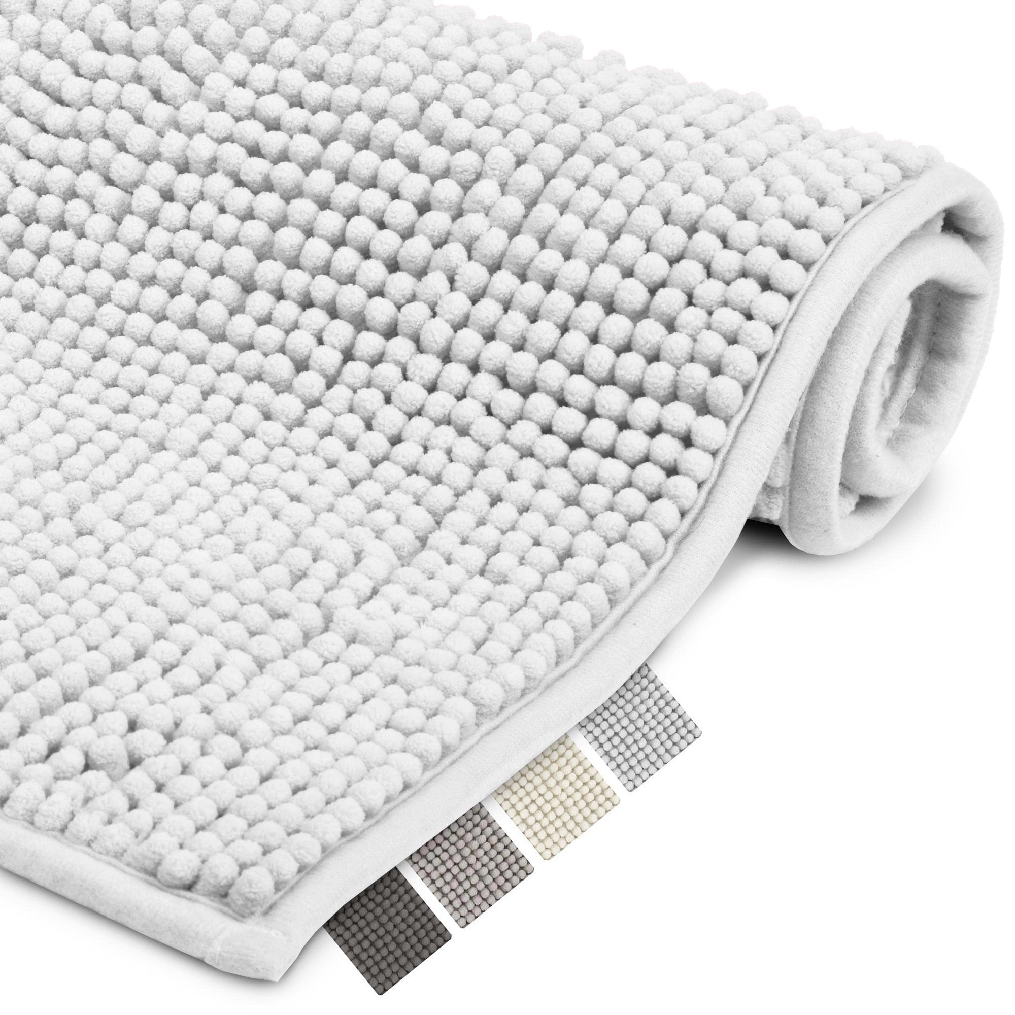 Beautissu Bath Mat 80x50 cm Beaumare WR - Non Slip Shower Floor Mat Soft Bath Rug 100% Microfibre for Shower, Bathtub and Toilette Suitable for Floor Heating in White