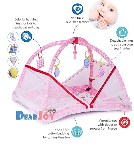 DearJoy Baby Bedding Set/Baby Bedding Set with Mosquito Net and Baby Play Gym with Mosquito Net (Pink Bunny Print)