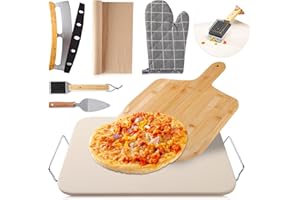 ZONZEST 8 PCS Pizza Stone Set, Extra Large 15×12 Inch Pizza Stone for Grill, Rectangle Baking Sone With Pizza Kit for Pizza, Bread, BBQ Grilling, Pizza Peel Set
