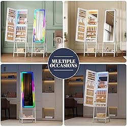 LVSOMT RGB LED Jewelry Mirror Cabinet, Standing