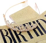 Leixi Queen Sash & Rhinestone Tiara Kit Gold Birthday Gift Set view 4