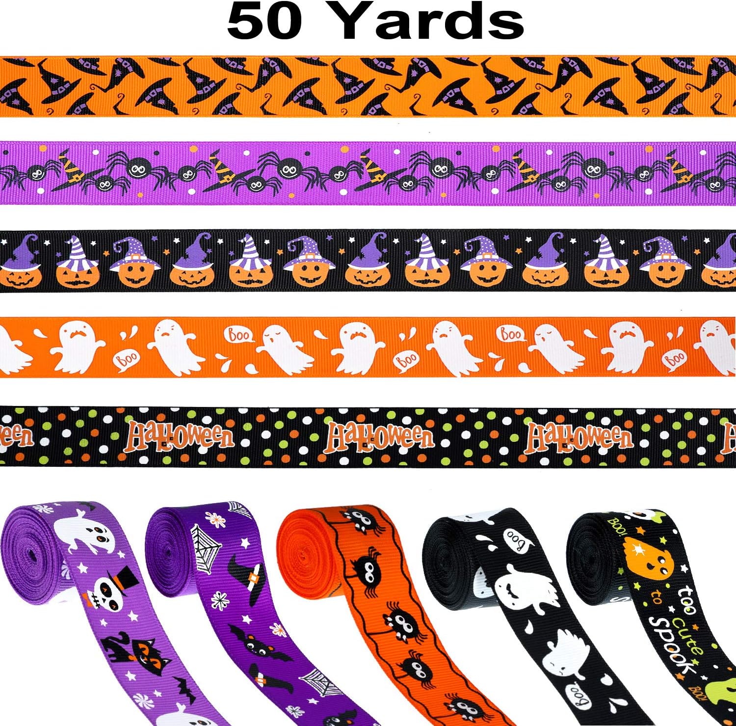 50 Yards Halloween Ribbons Grosgrain Halloween Decorative Ribbons Black Orange