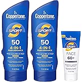 Coppertone Sport Sunscreen Pack, Water Resistant Sunscreen, Sport Sunscreen Lotion SPF 50, 7 Fl Oz Bottle (Pack of 2) + Sport