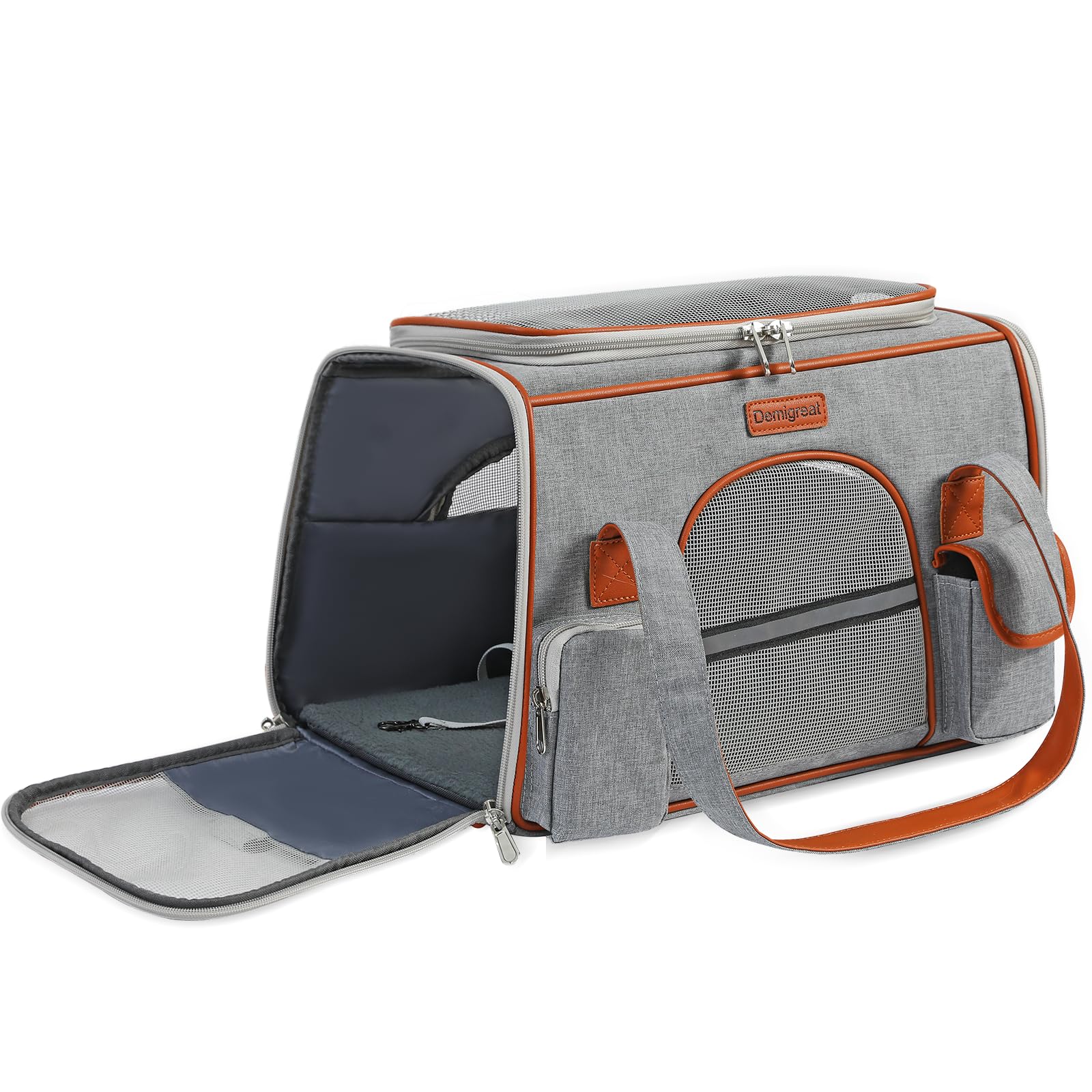 Demigreat Foldable Transport Bag for Cats Dogs up to 7 kg, Breathable Transport Box for Middle Small Dogs Cats Dog Carrier, lightgrey