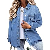 Sidefeel Women's Jean Jacket Casual Long Sleeve Button Down Oversized Denim Jacket Trendy Fall Outfits