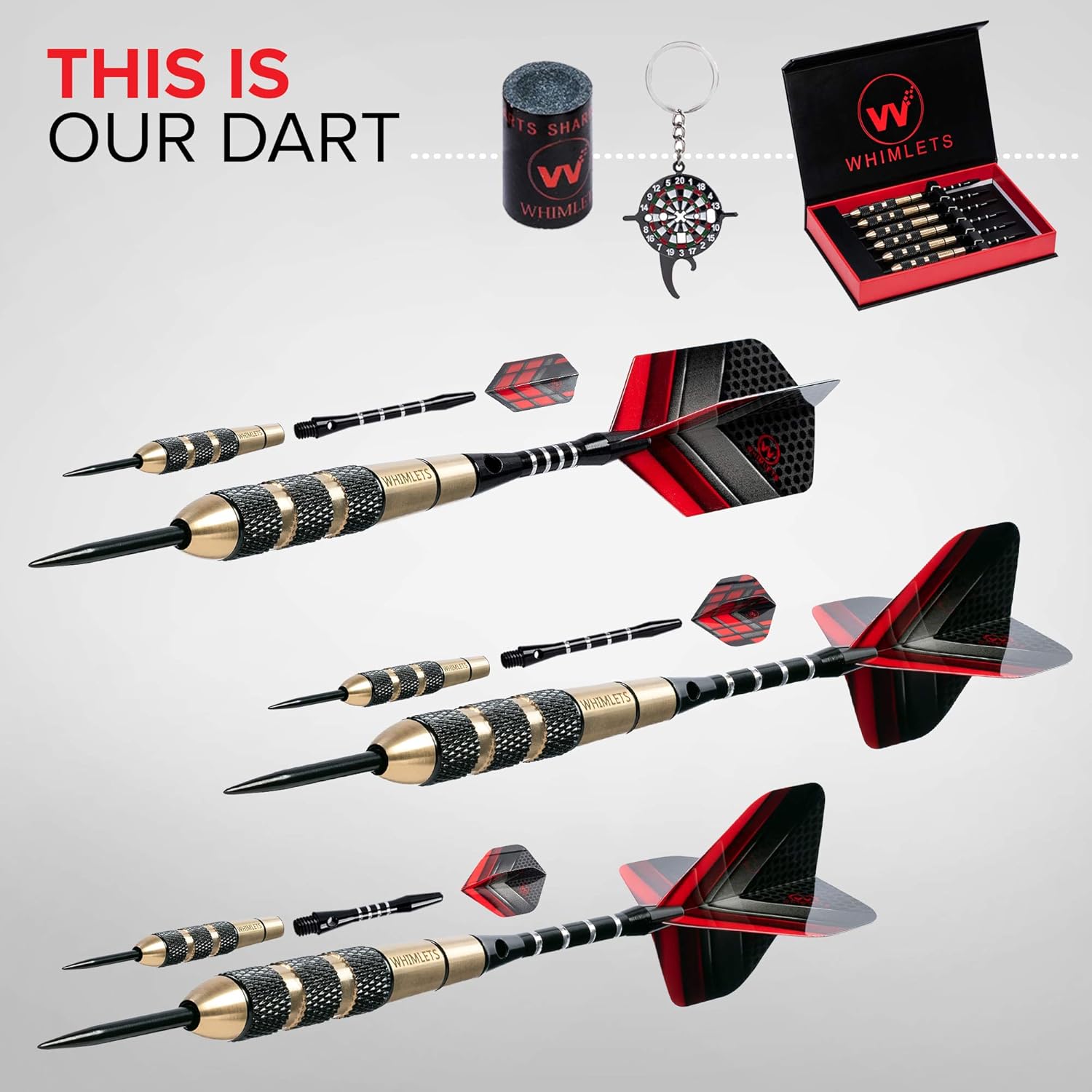 Whimlets Steel Tip Darts Set - Professional Darts Steel Tip for Dartboard with Extra Aluminum Shafts, O-Rings, Flights + Dart Tool and Sharpener + Gift Case + Darts Guide… : Sports & Outdoors