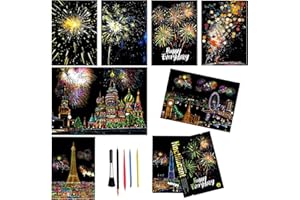 TOULIDEIFARIA Scratch Art Adult 8 Sheets Rainbow Scratch Fireworks Scratch Painting Kit s Scratch Art Book11.6x8.2 Inch 6 Scratch Tools, DIY Craft Gift(Beautiful Fireworks)