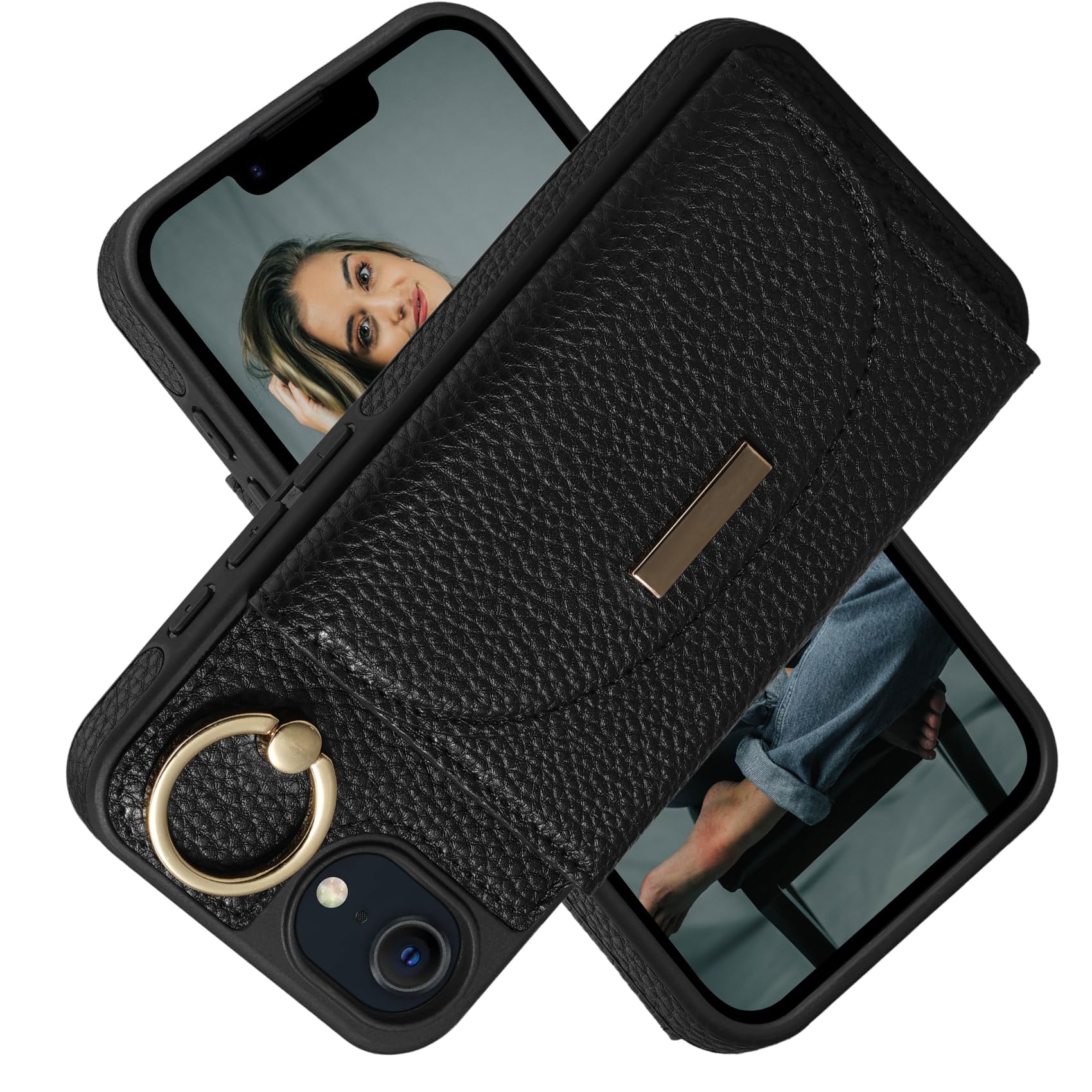 Photo 1 of *** SIMILAR / BLUE *** Keallce Wallet Case for iPhone 16e, Flip Case with Card Slots, Ring Holder Kickstand, PU Leather Protective Folio Cover for Women, Black