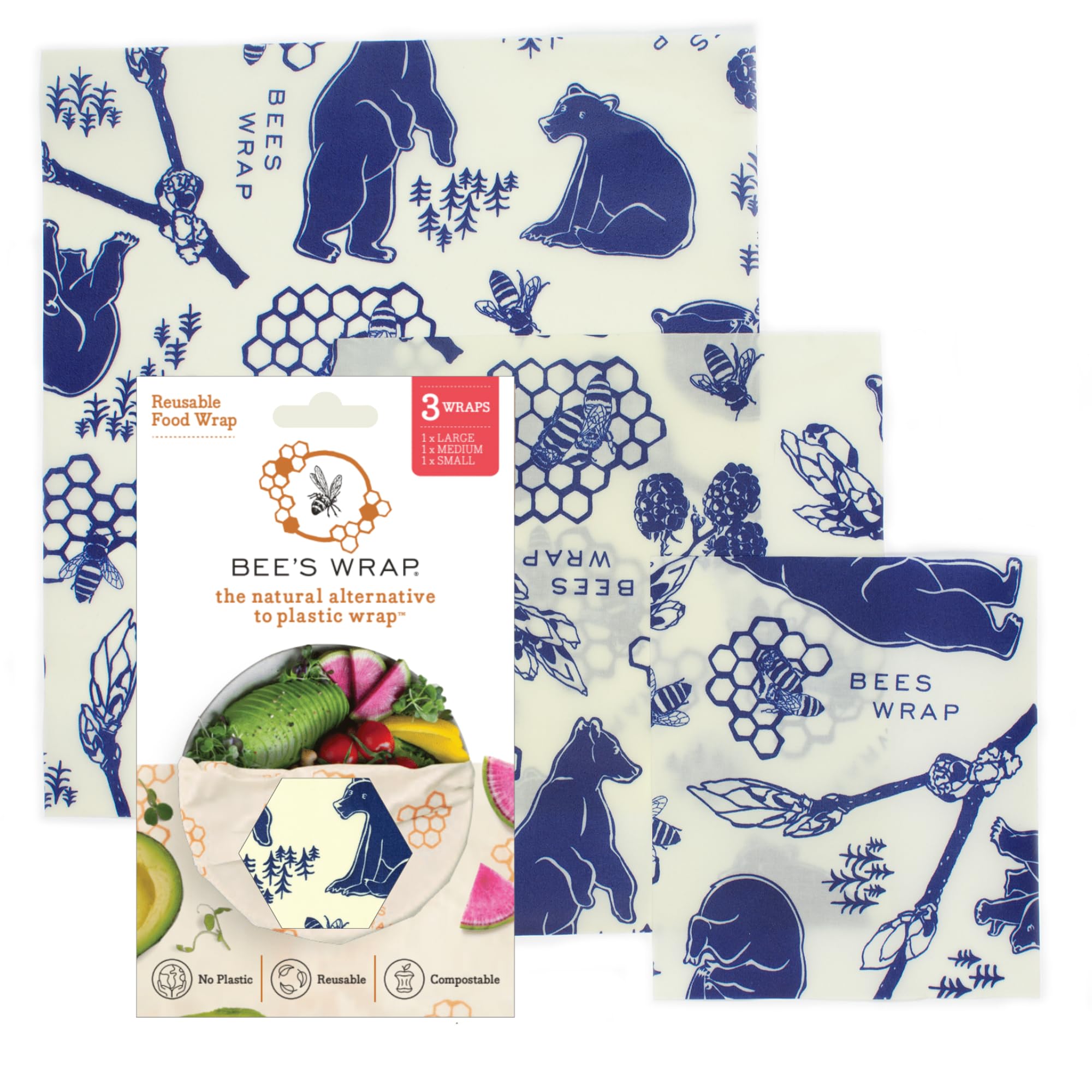 Bee's Wrap 3 Pack Eco-Friendly Reusable Food Wraps Made of Durable Plastic