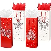 ZJHiome 12 Pack Christmas Wine Gift Bag Wine Bottle Bag with Tissue Paper for Xmas Winter Holiday Party Supplies (Red and White)