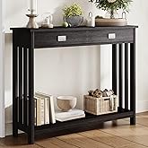 ChooChoo Black Entryway Table with Drawer, Narrow Console Table, Sofa Table with Storage Shelf for Entryway, Living Room and Hallway