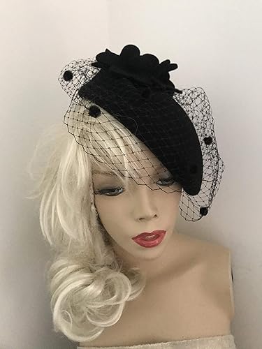 black pillbox hat with veil uk