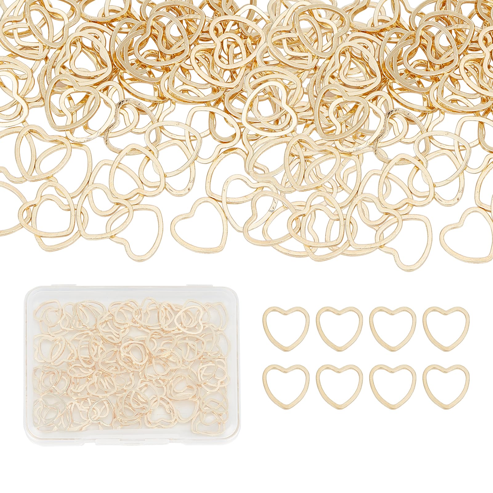 NICENEEDED 100 Pcs Heart Linking Rings Pendants, 14K Gold Filled Open Back Bezel Frame, Love Heart Charms Connectors Beading Hoop Earrings for DIY Resin Crafts Jewelry Making