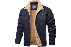 MAGCOMSEN Men's Cotton Jackets Sherpa Trucker Jacket 5 Pockets Cargo Snaps Fleece Jacket Turn-down Collar Winter Coats