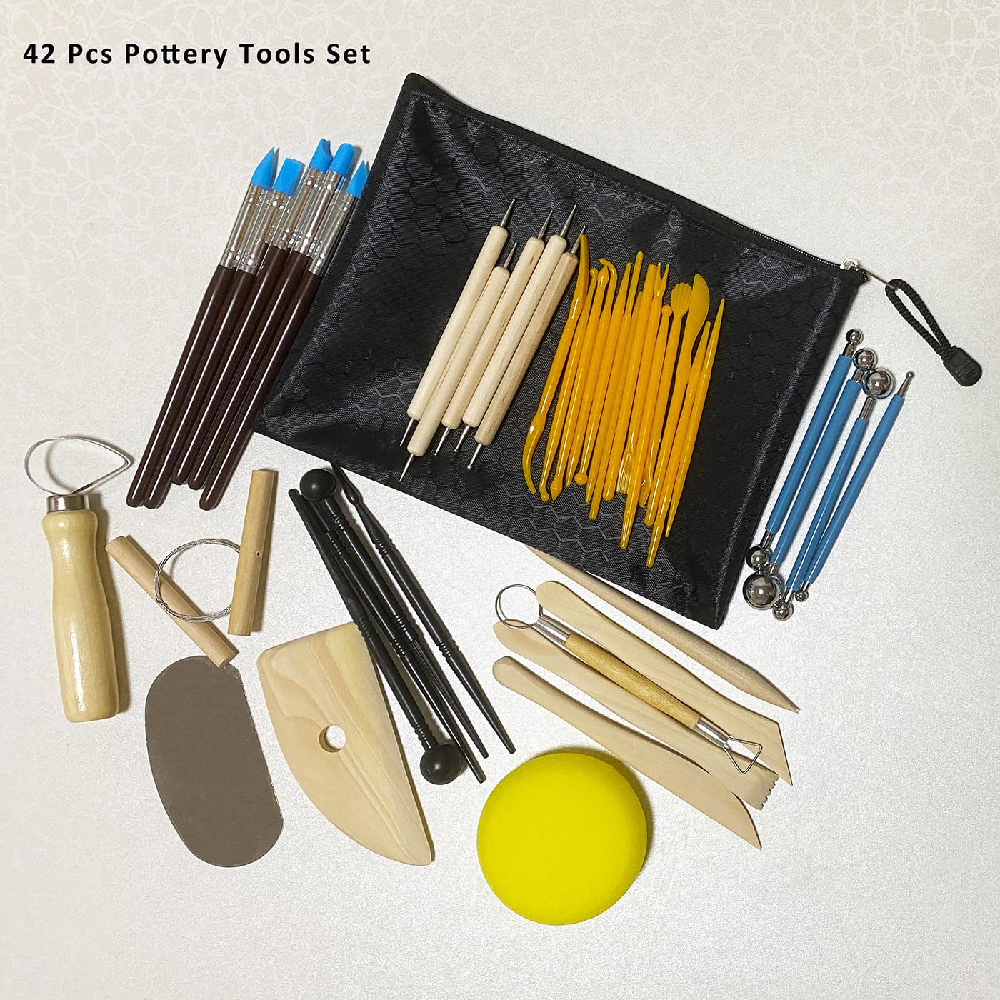 TORISING Air Dry Clay 10 LBs with 42 Pcs set Pottery Clay Tools Set for Hand Modeling and Throwing, Non-Toxic (White & Kit)