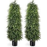 YEMMEN 2 Pack 5ft Artificial Cedar Topiary Trees, Outdoor Artificial Plants for Front Porch Décor, Artificial Shrubs Fake Plants Uv Rated Potted Plants for Outdoor, Indoor, Front Door, Office