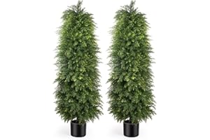 YEMMEN 2 Pack 5ft Artificial Cedar Topiary Trees, Outdoor Artificial Plants for Front Porch Décor, Artificial Shrubs Fake Plants Uv Rated Potted Plants for Outdoor, Indoor, Front Door, Office