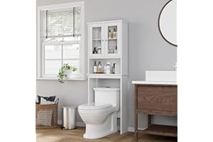 Shintenchi Toilet Storage Cabinet, Bathroom Shelf Organizer with Anti-Tip Device Small Freestanding Space Saver with Adjustab