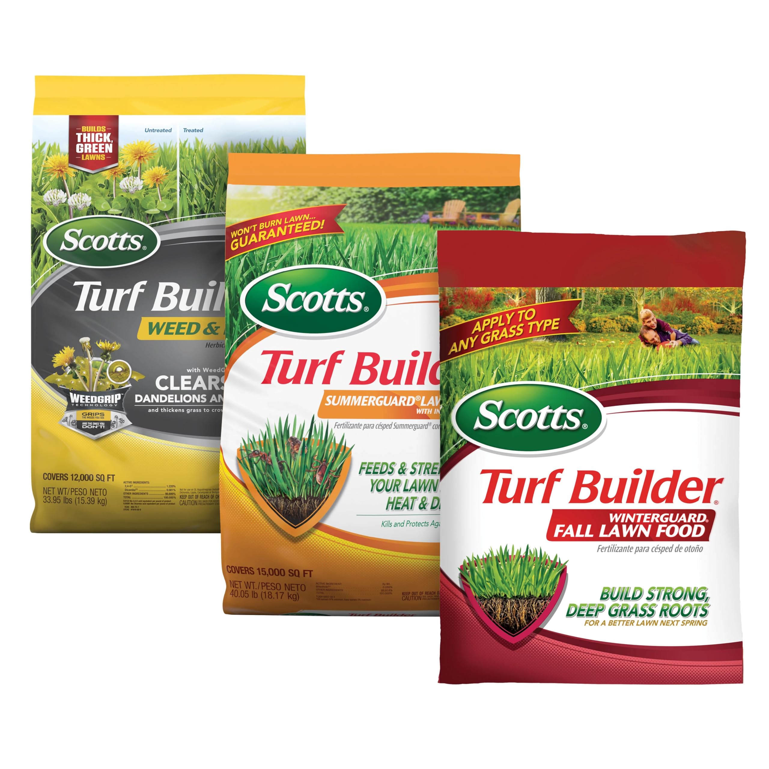 Scotts Turf Builder 3-Bag Lawn Care Bundle for Large, Northern Lawns with Weed & Feed5, SummerGuard and WinterGuard, Weed Killer, Insect Killer, Grass Fertilizer Image