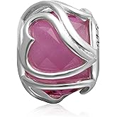Hoobeads Heart Crystal Charms 925 Sterling Silver Murano Glass Bead for European Bracelet (Pink)
