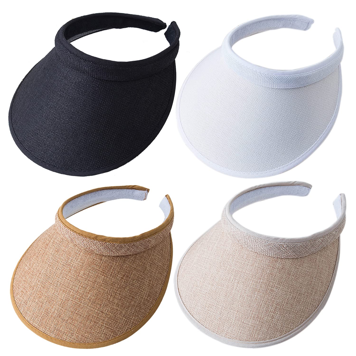 Photo 1 of **ONLY ONE** BLACK**MULIMU 4-Pack Women Wide Brim Sun Visor UV Protection UPF50+ Hat Golf Visor with Clip (Black&White&Khak&Beige)