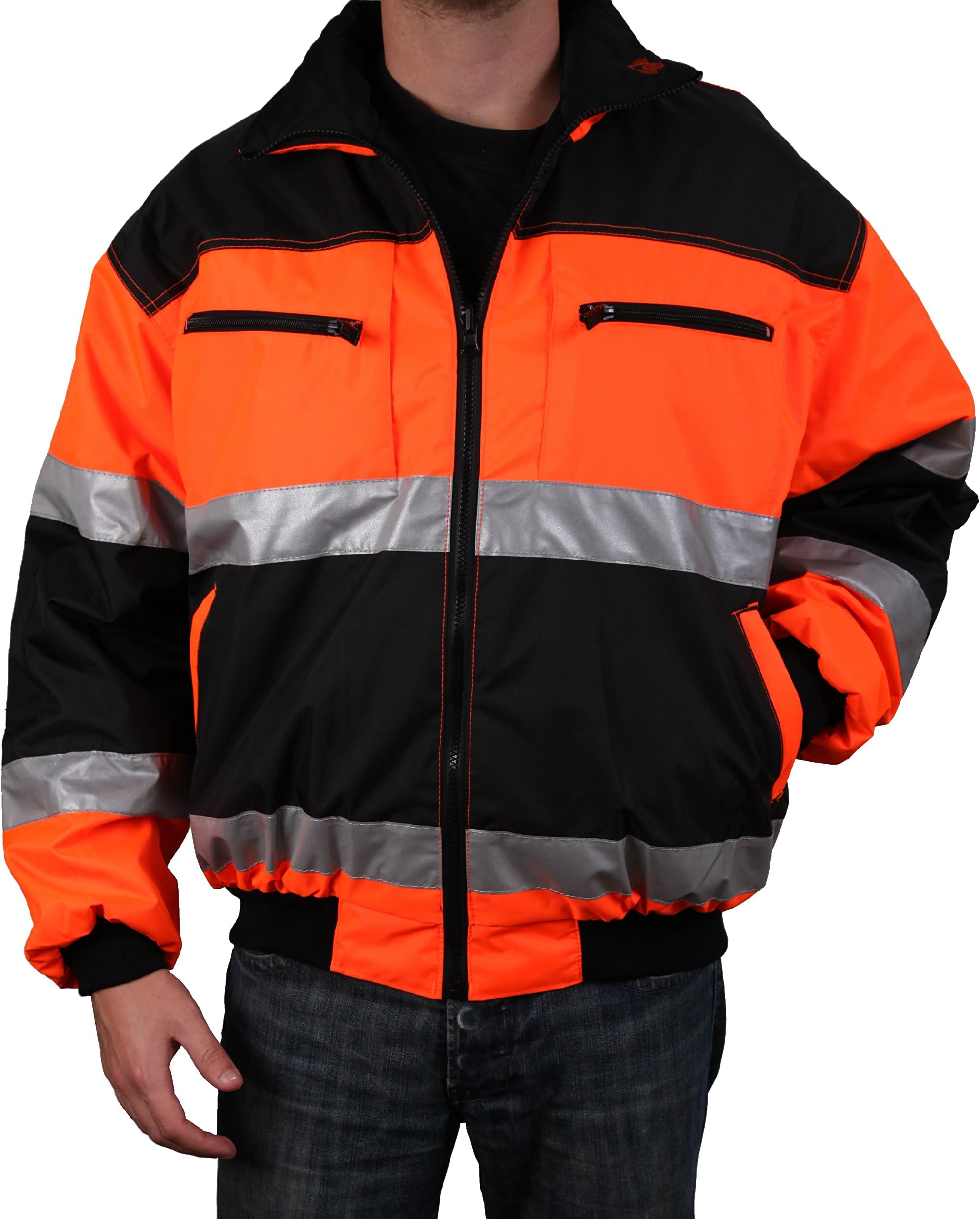 Safety Depot Reversible Jacket Class 2 ANSI Approved, Water Resistant, High Visibility Reflective Tape with Pockets