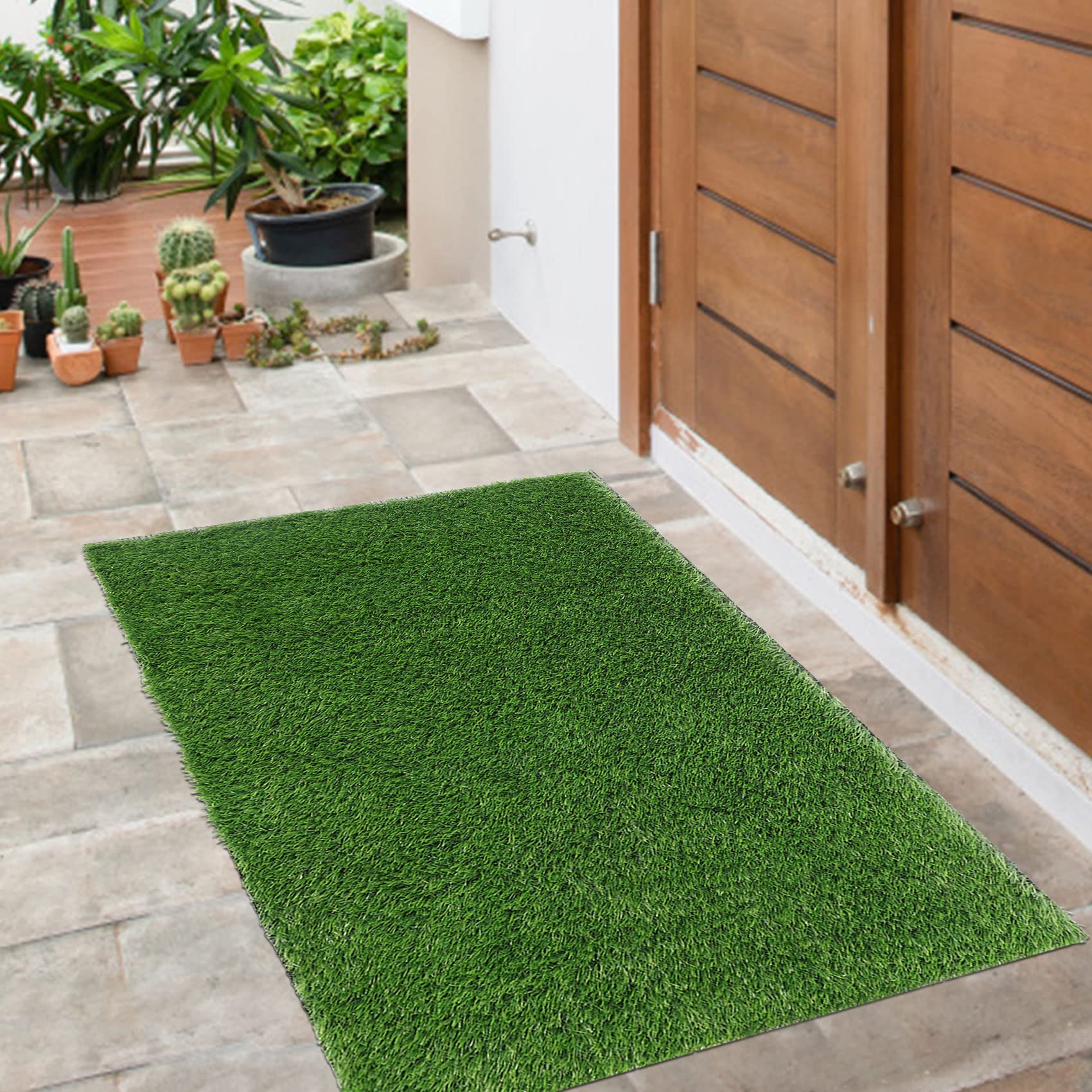 famibay Artificial Grass Door Mat Outdoor Doormats Dirt Trapper Non Slip Astro Turf Fake Grass Carpet Synthetic Grass Mat for Entryway Balcony Patio Garden