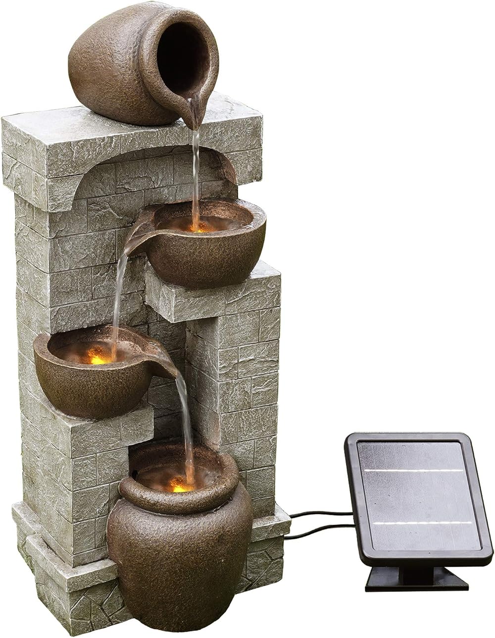 Teamson Home Solar Powered Water Feature 4 Tier Pot Fountain with LED Lights