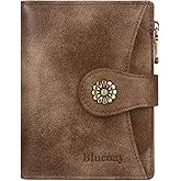 Blucoay Womens Wallet,RFID Blocking Wallet Women Soft Leather Bifold Wallets For Women Card Holder With Removable ID Window redbrown