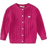 DAVE&BELLA Toddler Girl Cardigan Sweater, Long Sleeve Button Up Baby Cardigan Spring Autumn Cable Knit Cotton Uniform Sweater