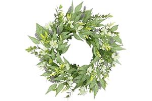 YNYLCHMX 18" Summer Wreaths for Front Door Spring Eucalyptus Wreath Door Wreaths for Spring Summer Floral Wreath with Freesias Wood Sage for Outside Wall Window Farmhouse Indoor Outdoor Party Holiday