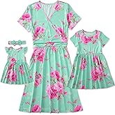 Focamia Mommy and Me Floral Dresses Mother Daughter Matching Short Sleeve Tshirt Midi Dress Crew Neck Outfits with Pockets